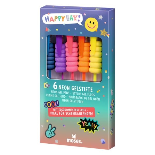 HAPPY DAY - Bolígrafos neón de gel-set de 6 (12) - Imagen 2